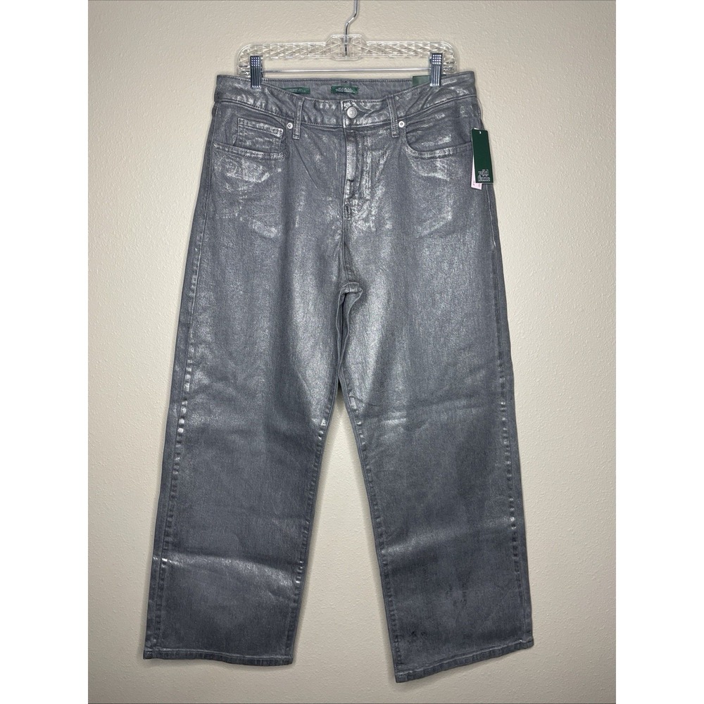 Wild Fable Women's Silver Shimmer High Rise Baggy Jean Size 12 R 31.5 Inseam NWT